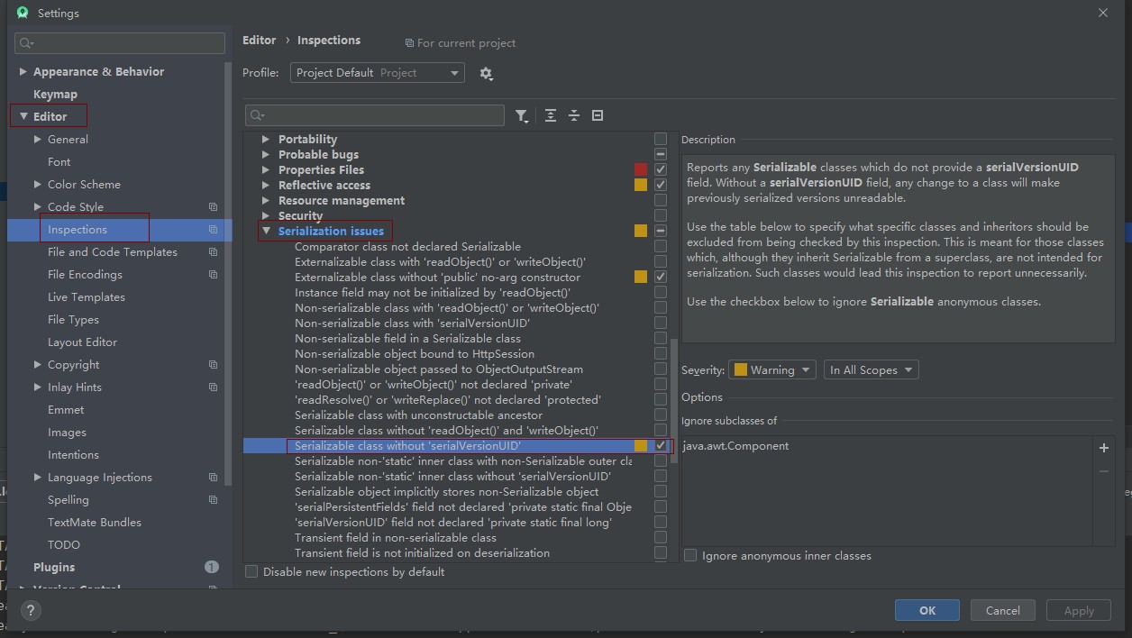 生成Serializable接口serialVersionUID