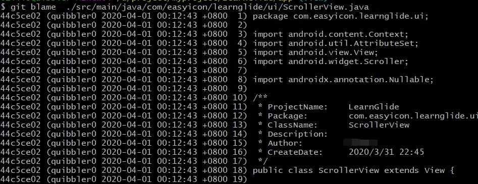git blame：显示文件的每行提交记录信息