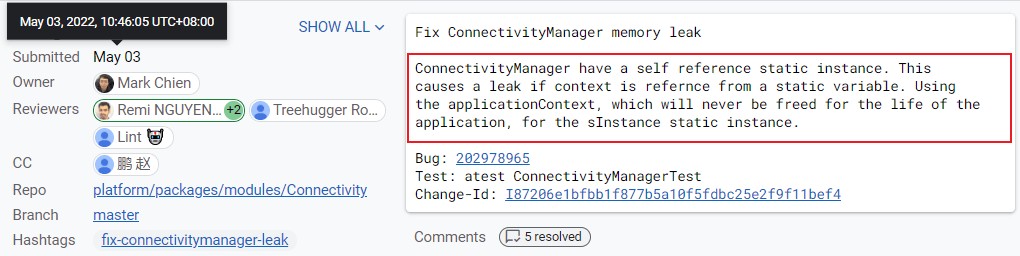 getSystemService()引起的内存泄漏